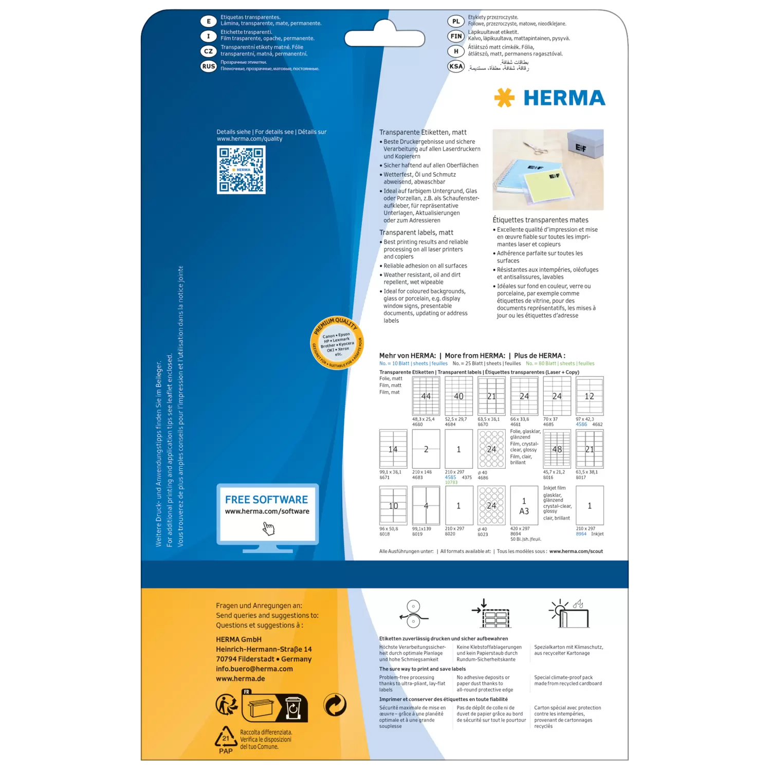HERMA A4 - Transparent - Rechteck - Dauerhaft - A4 - Universal - Polyester, Ansicht 2