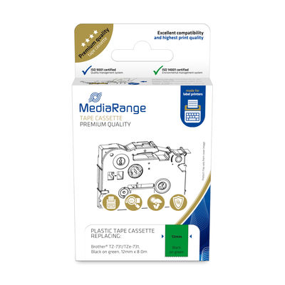 MEDIARANGE Laminiert - permanenter Klebstoff - Schwarz auf Grün - Rolle (1,2 cm x 8 m) - Etikettenband, Ansicht 2