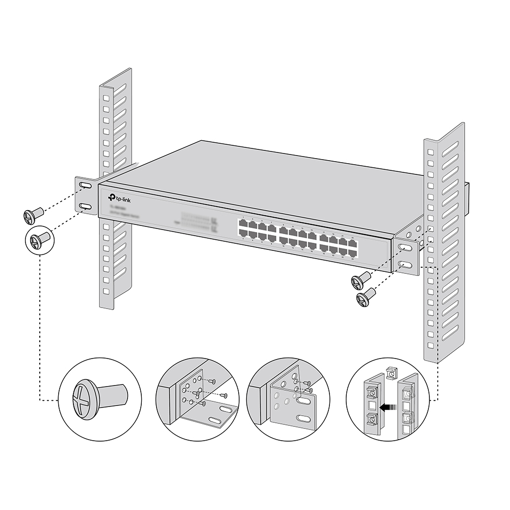 TP-LINK 13 Inch Switch Rack Mount Kit - Montageset - Schwarz - Metall - OC300 - TL-R480T+ - TL-SF1016DS - TL-SF1024D, Ansicht 3