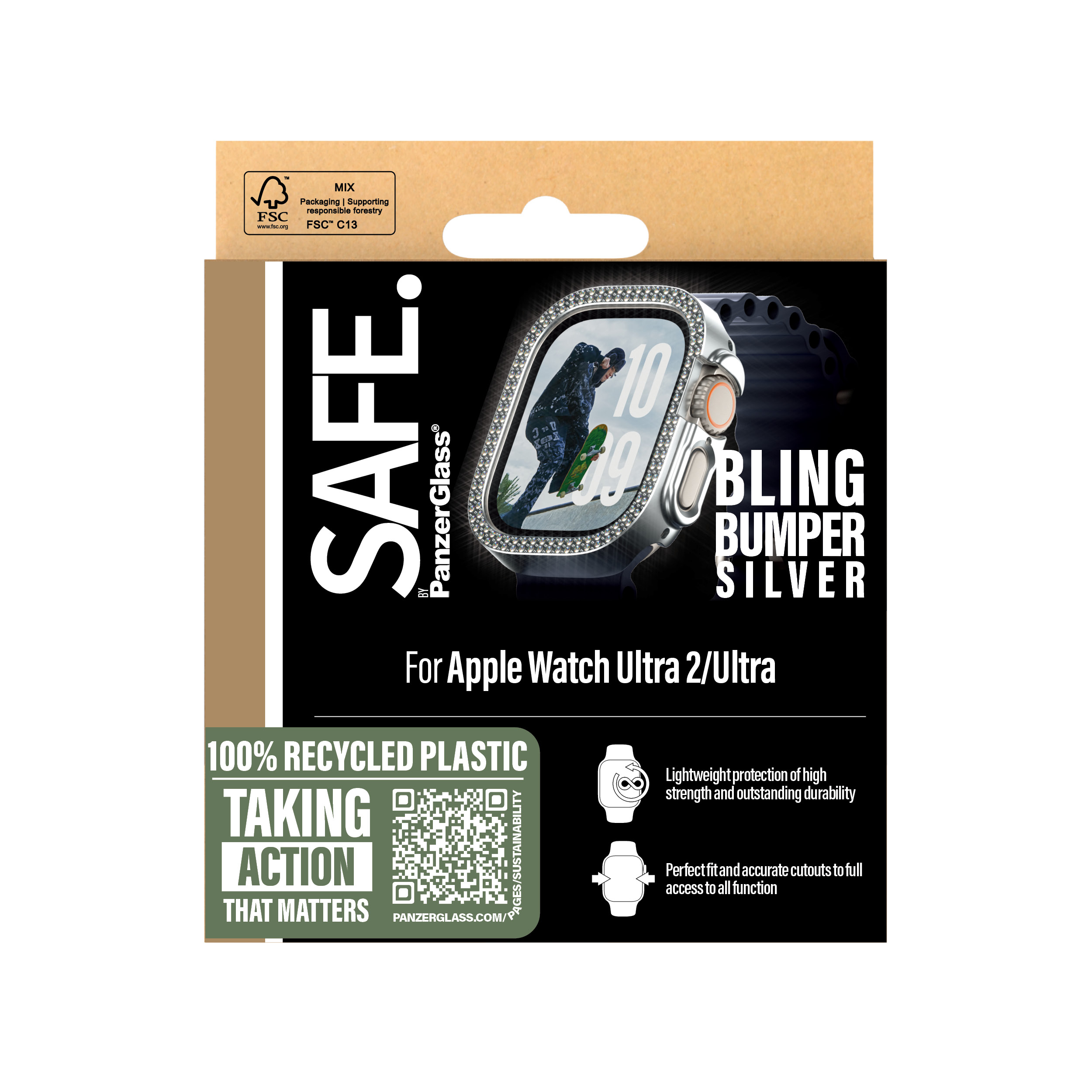 PanzerGlass SAFE. by PanzerGlass - Stoßstange für Apple Watch Ultra 2 (49 mm) - Polycarbonat - Bling Silver, Ansicht 3