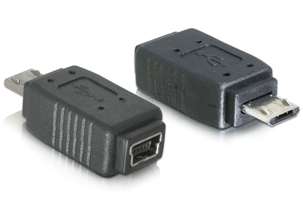 Delock Adapter USB micro-B Stecker zu mini USB 5pin Buchse, USB micro-B, mini USB 5p, Schwarz