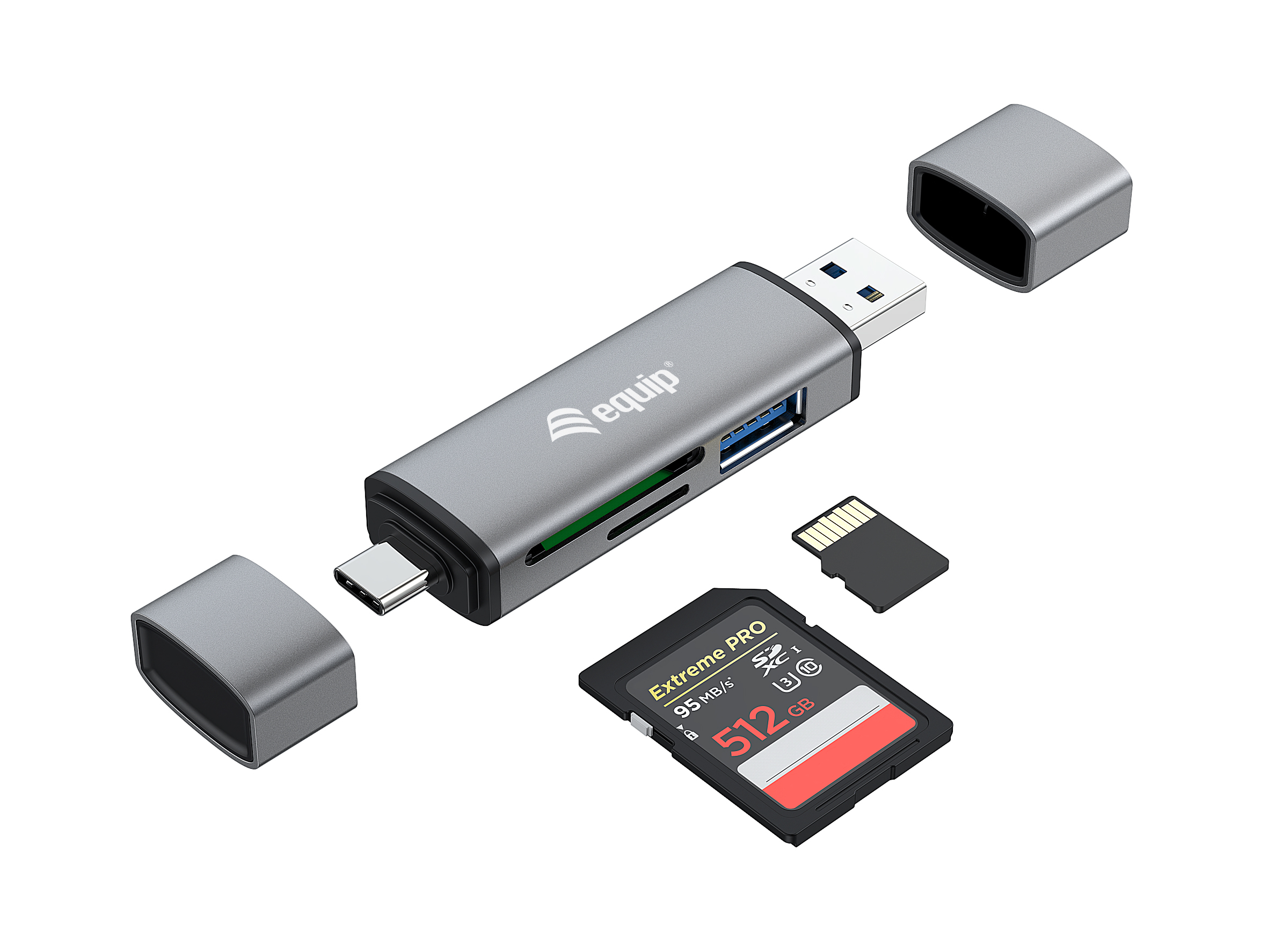 Equip Kartenleser mit USB 3.0-Hub - OTG - MicroSD (TransFlash) - MicroSDHC - SD - SDHC - Grau - CE & RoHS, Ansicht 4