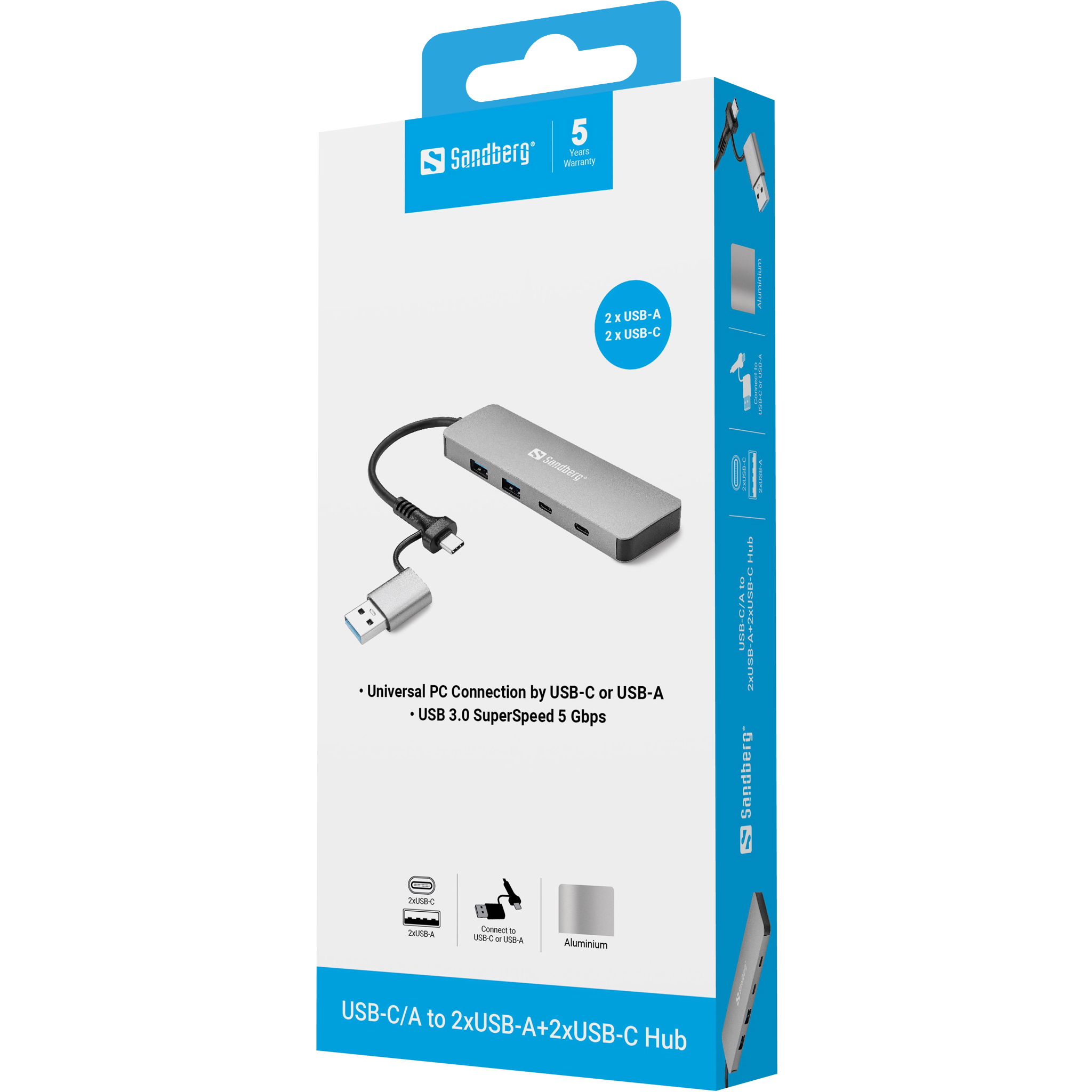 SANDBERG USB-C/A to 2xUSB-A+2xUSB-C Hub, Ansicht 2