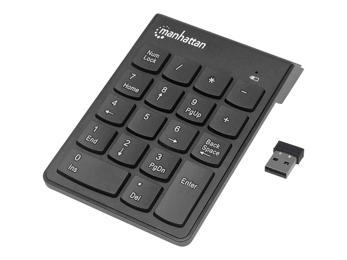 Manhattan Numeric Keypad, Wireless (2.4GHz), USB-A Micro Receiver, 18 Full Size Keys, Black, Membrane Key Switches, Auto Power Management, Range 10m, AAA Battery (included), Windows and Mac, Three Year Warranty, Blister - Tastenfeld - kabellos - 2.4 ...