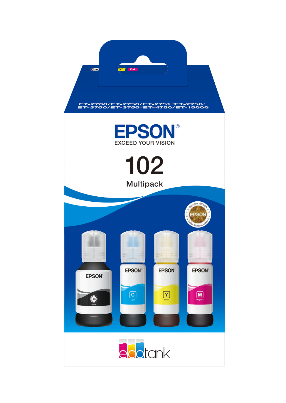 Epson 102 EcoTank 4-colour Multipack, Schwarz, Cyan, Magenta, Gelb, Epson, EcoTank ET-4750 Unlimited EcoTank ET-4750 EcoTank ET-3750 Unlimited EcoTank ET-3750 EcoTank..., 127 ml, 70 ml, Tintenstrahl