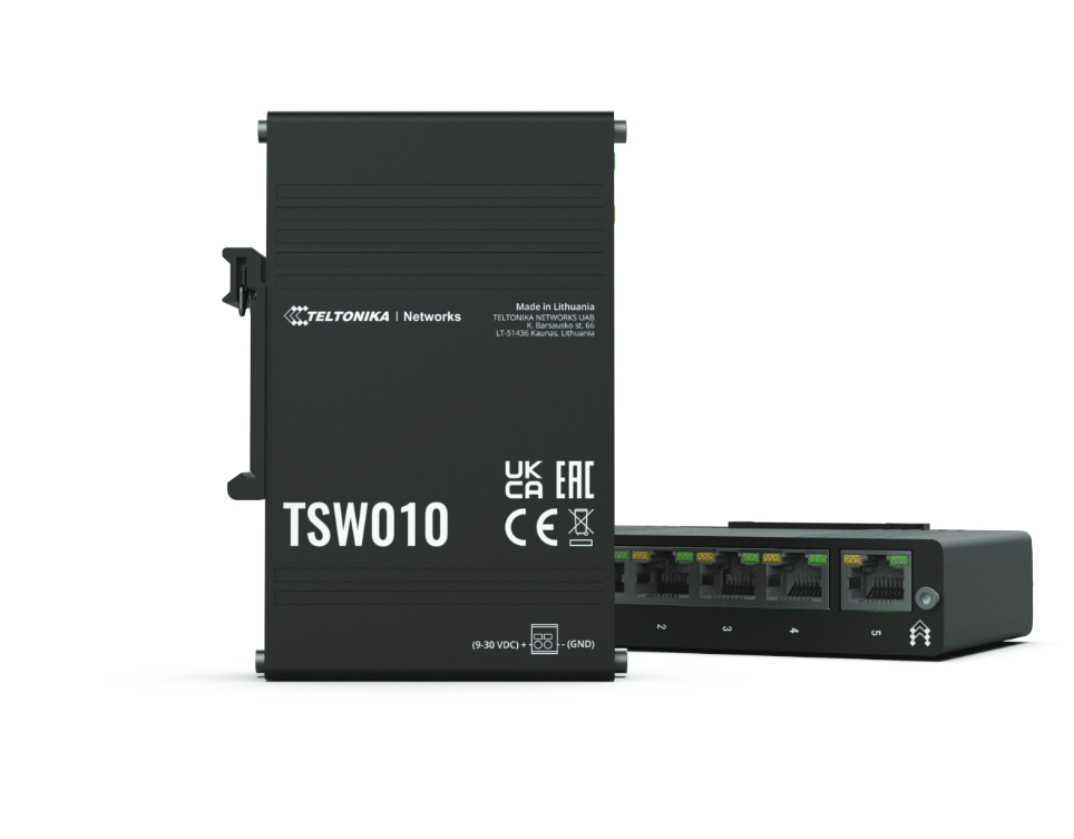 Teltonika TSW010 - Switch - 5 x 10/100 - an DIN-Schiene montierbar, Ansicht 2