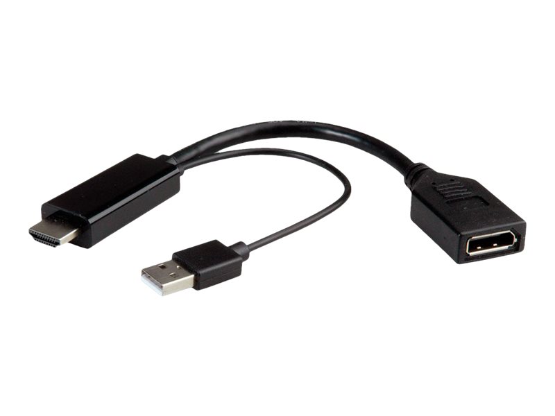 ROLINE Adapterkabel - HDMI USB (nur Strom) männlich zu DisplayPort weiblich - 15 cm - Schwarz - unterstützt 4K 60 Hz (3840 x 2160)