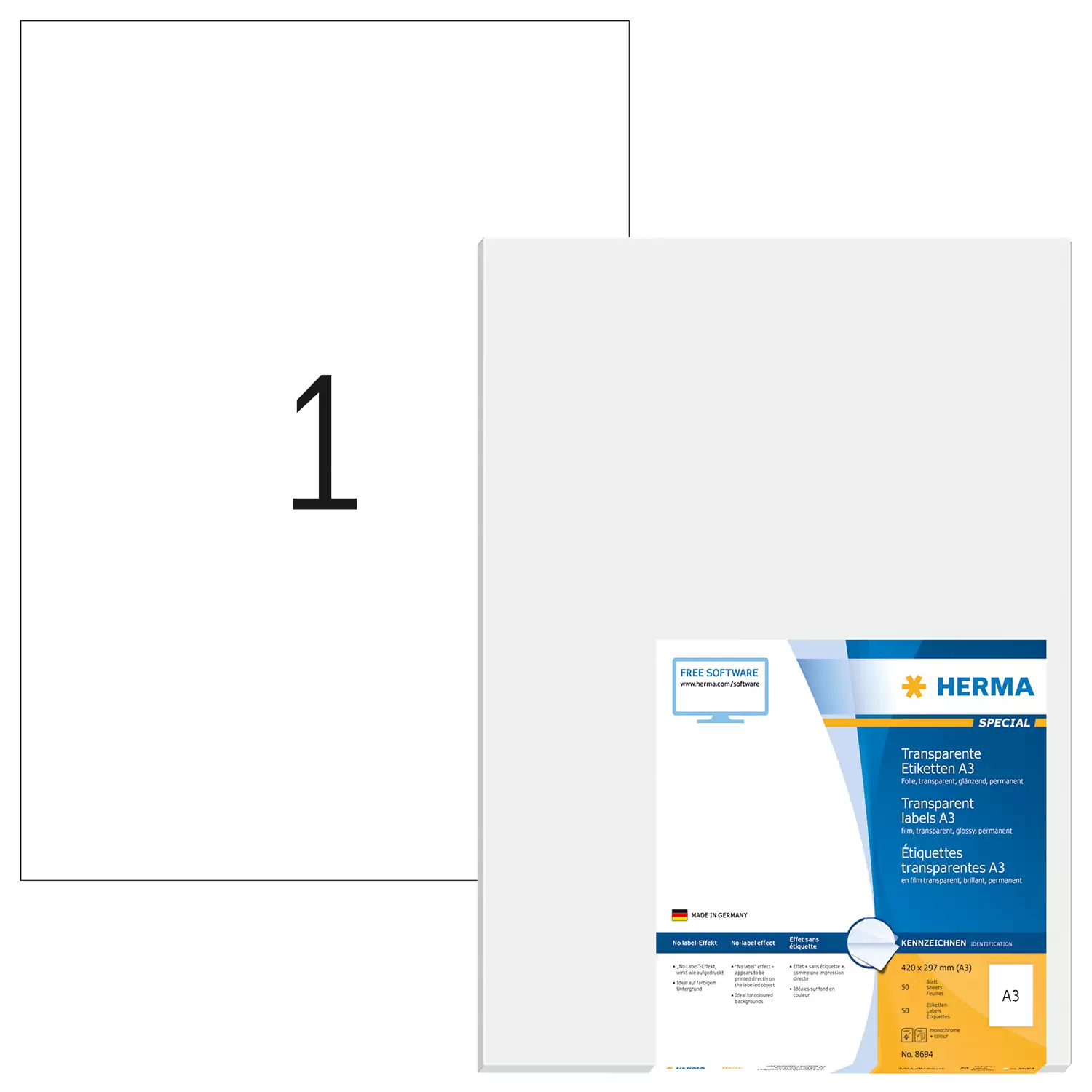 HERMA Special - Hochglänzend - permanent selbstklebend - durchsichtig - A3 (297 x 420 mm), Ansicht 2
