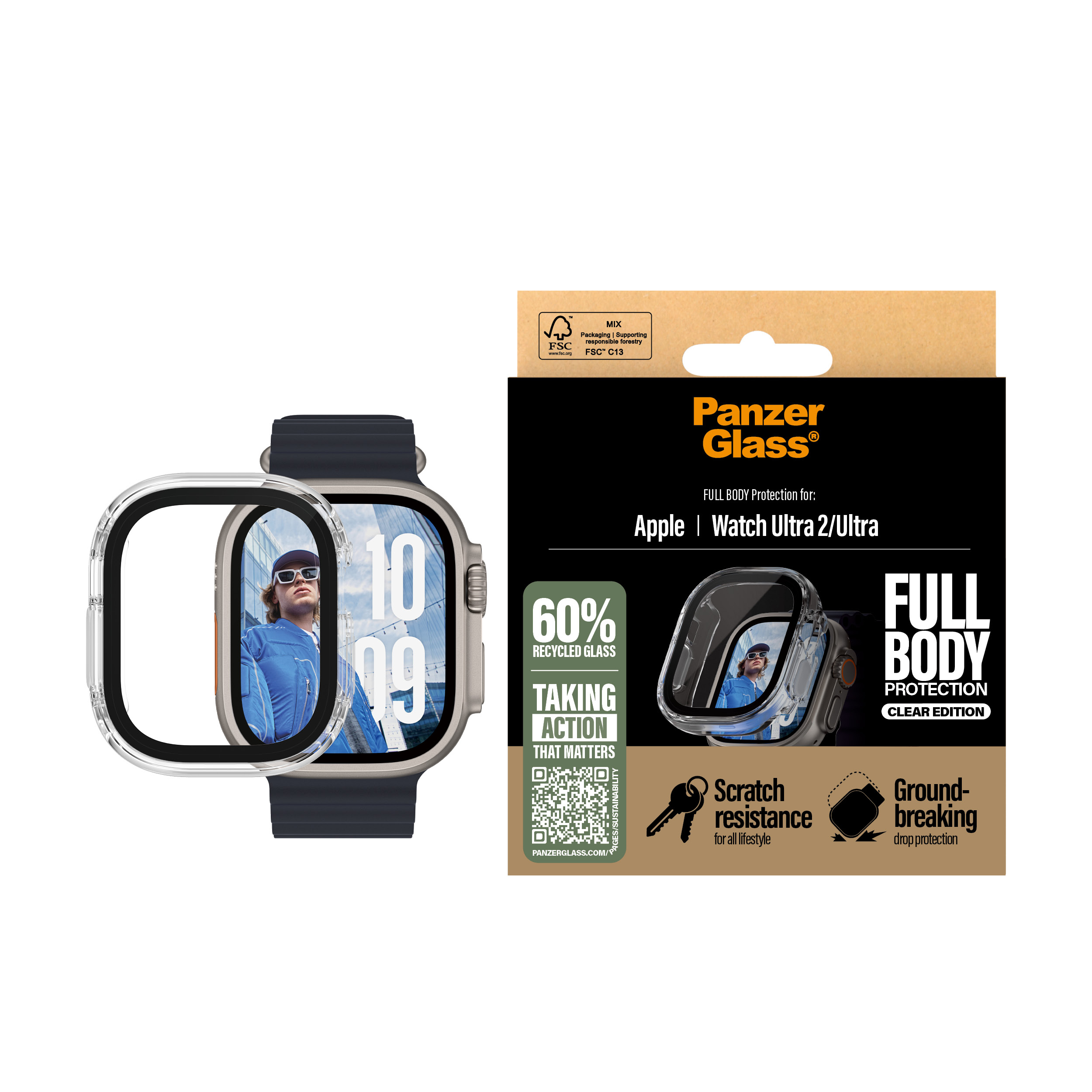 PanzerGlass Snappie - Schutzabdeckung Frontcover für Apple Watch Ultra 2 (49 mm) - Vollkörper, massiv, Ansicht 3