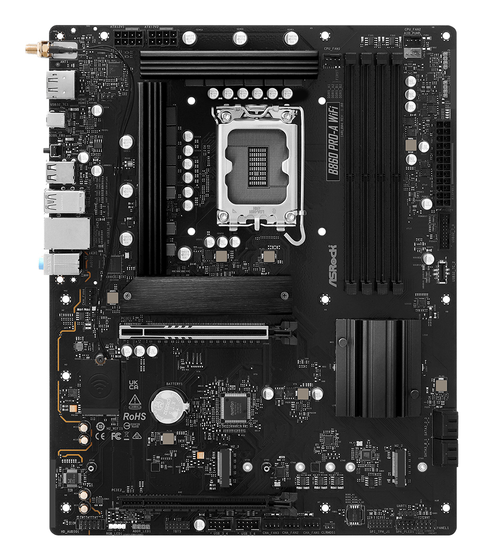 ASRock B860 Pro-A WiFi - Motherboard - micro ATX - LGA1851-Sockel - B860 Chipsatz - Onboard-Grafik (CPU erforderlich), Ansicht 3