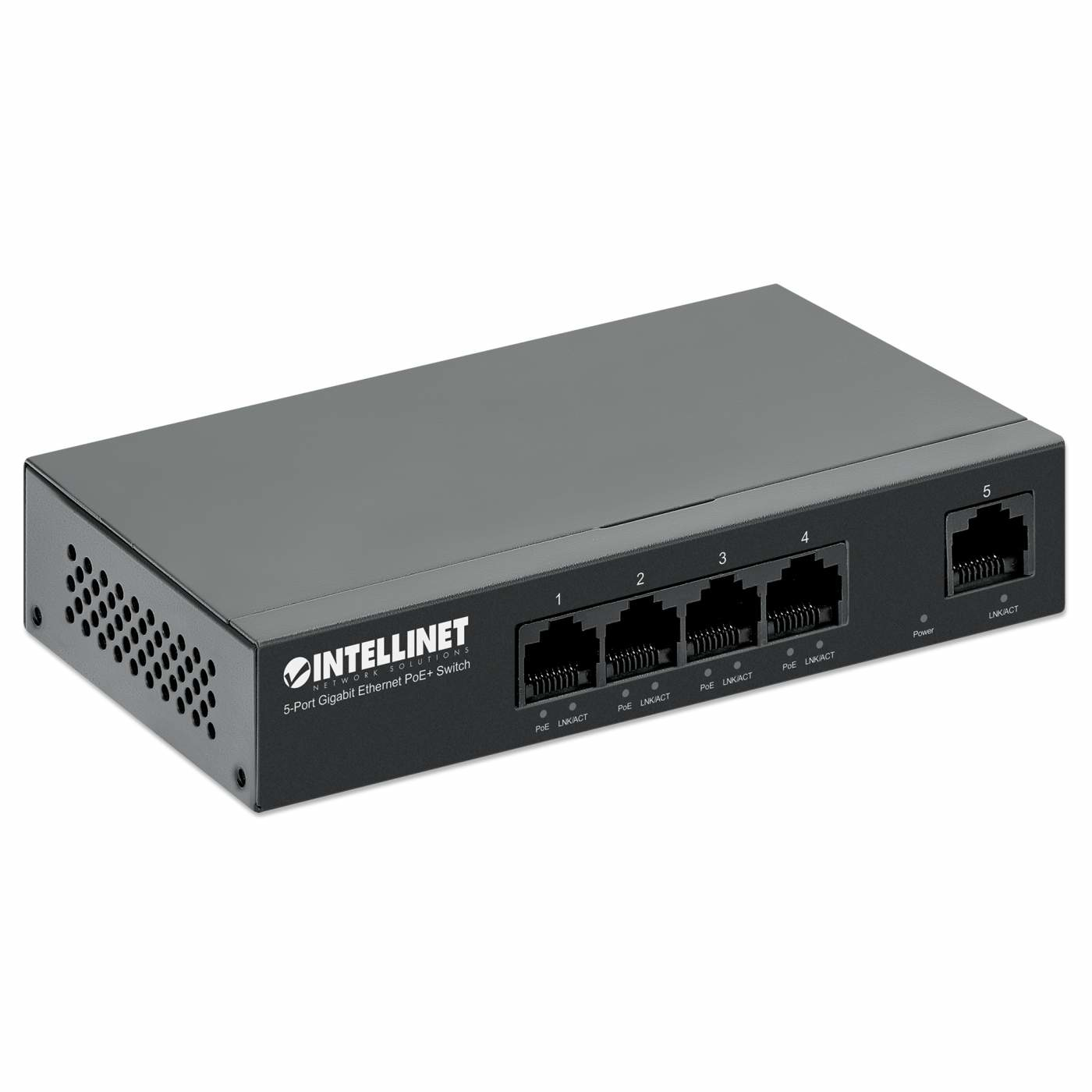 Intellinet 5-Port Gigabit Ethernet PoE+ Switch Vier PSE Gigabit-Ports ein Gigabit-Port - Switch - 1 Gbps, Ansicht 2