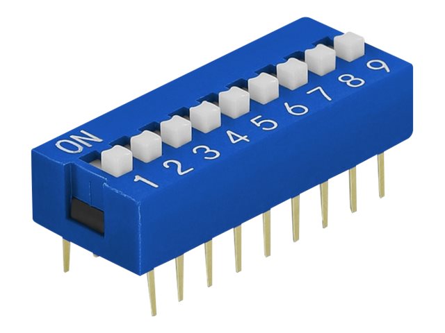 Delock DIP sliding switch 9-digit 2.54 mm pitch THT vertical - DIP-Schalter - Blau (Packung mit 2)