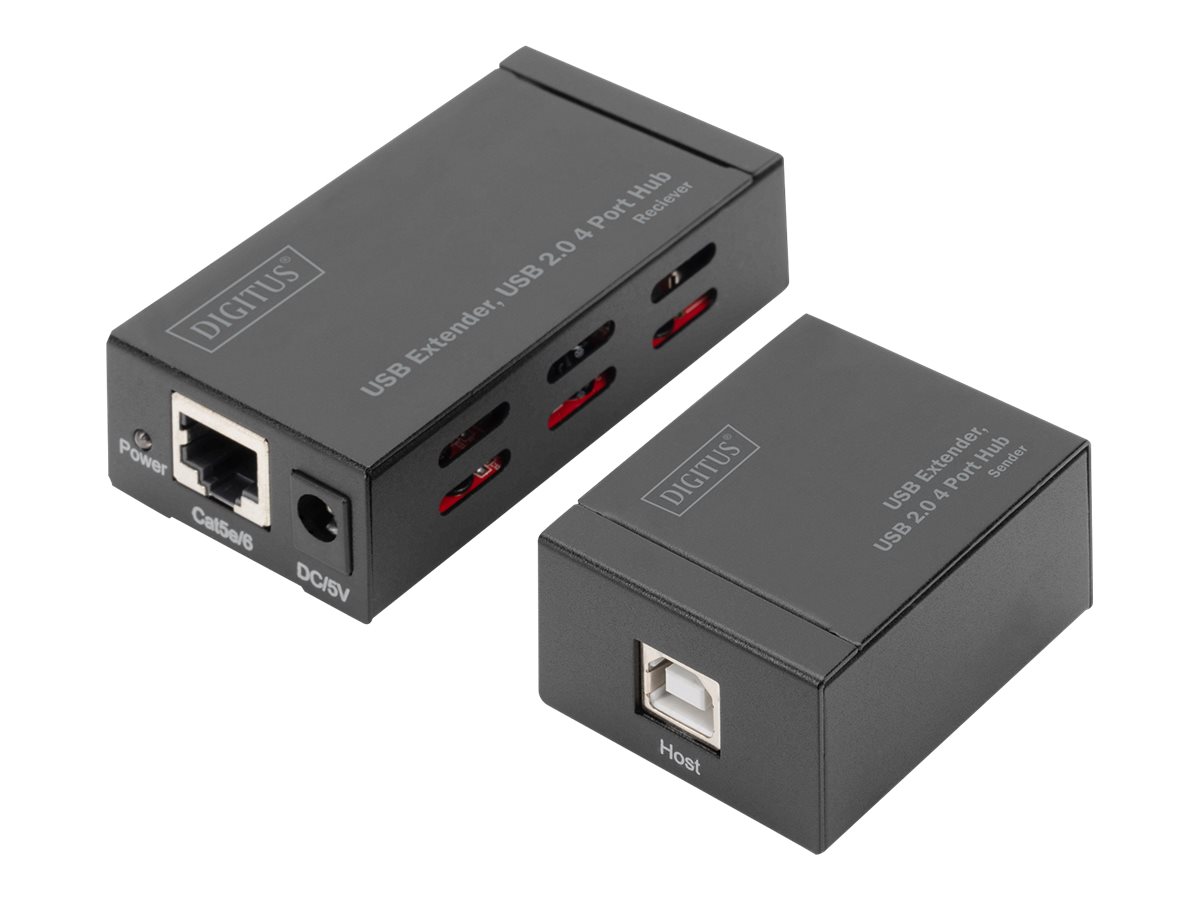 DIGITUS DA-70143 - USB Extender & 2.0 USB Hub 4 Port - USB-Erweiterung - USB 2.0 - über CAT 5/5e/6 - bis zu 50 m
