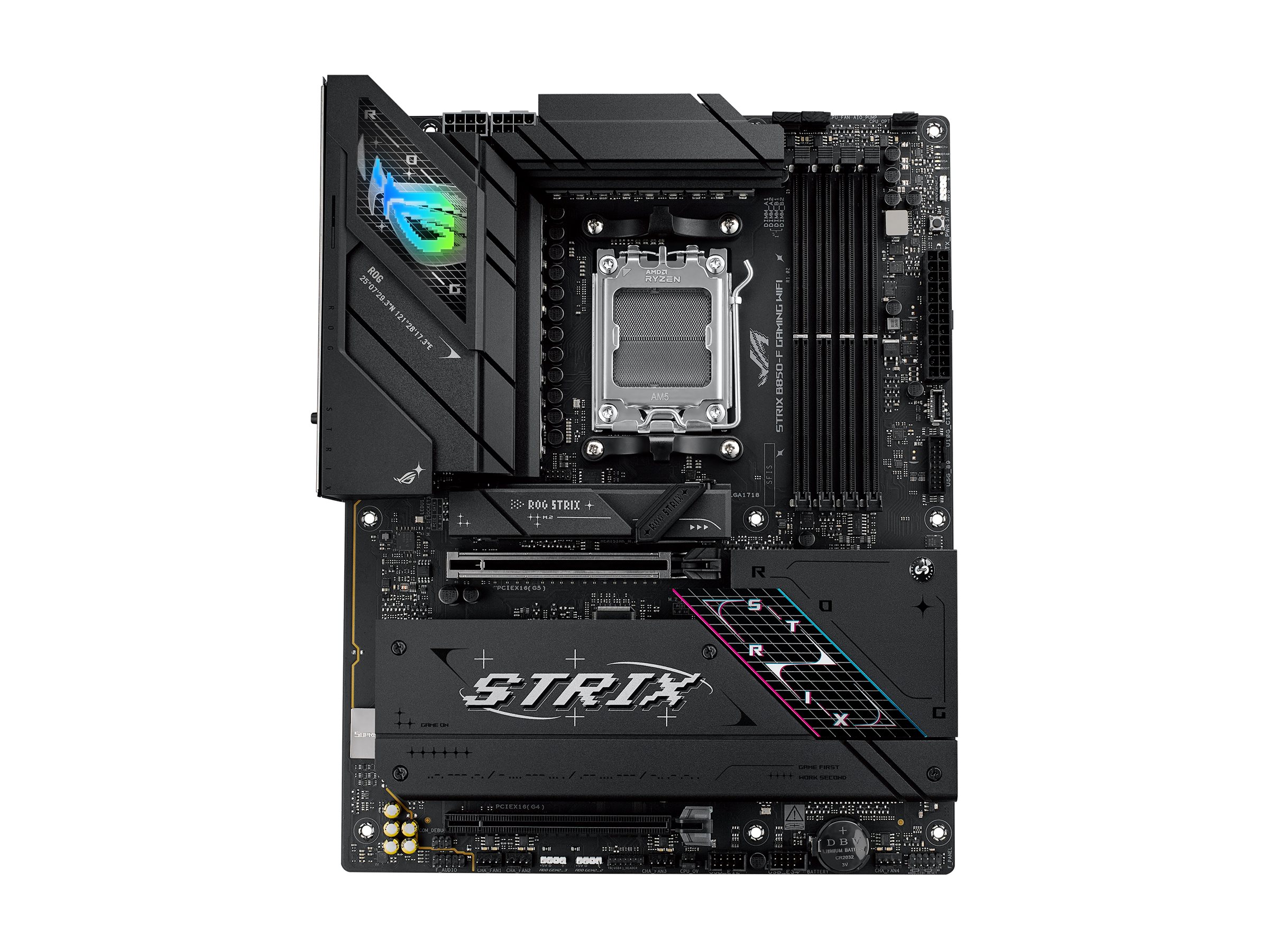 ASUS ROG STRIX B850-F GAMING WIFI - Motherboard - ATX - Socket AM5 - AMD B850 Chipsatz - USB-C 3.2 Gen 2x2, USB-C 3.2 Gen2, USB 3.2 Gen 2, USB 3.2 Gen 1 - 2.5 Gigabit LAN, Wi-Fi 7, Bluetooth - Onboard-Grafik (CPU erforderlich)