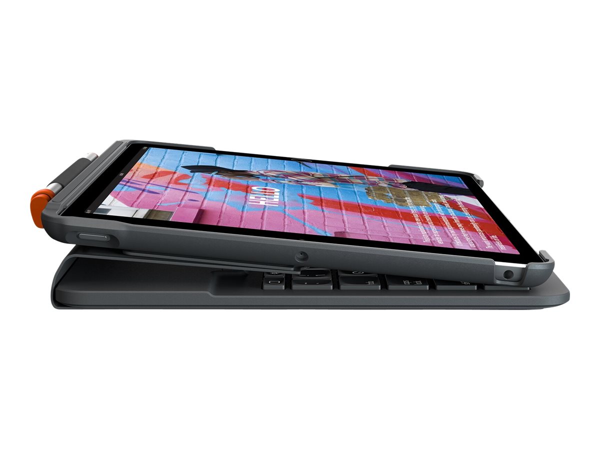 Logitech Slim Folio - Tastatur und Foliohülle - kabellos - Bluetooth - QWERTY - Italienisch - Graphite - für Apple 10.2-inch iPad (7. Generation 8. Generation 9. Generation)