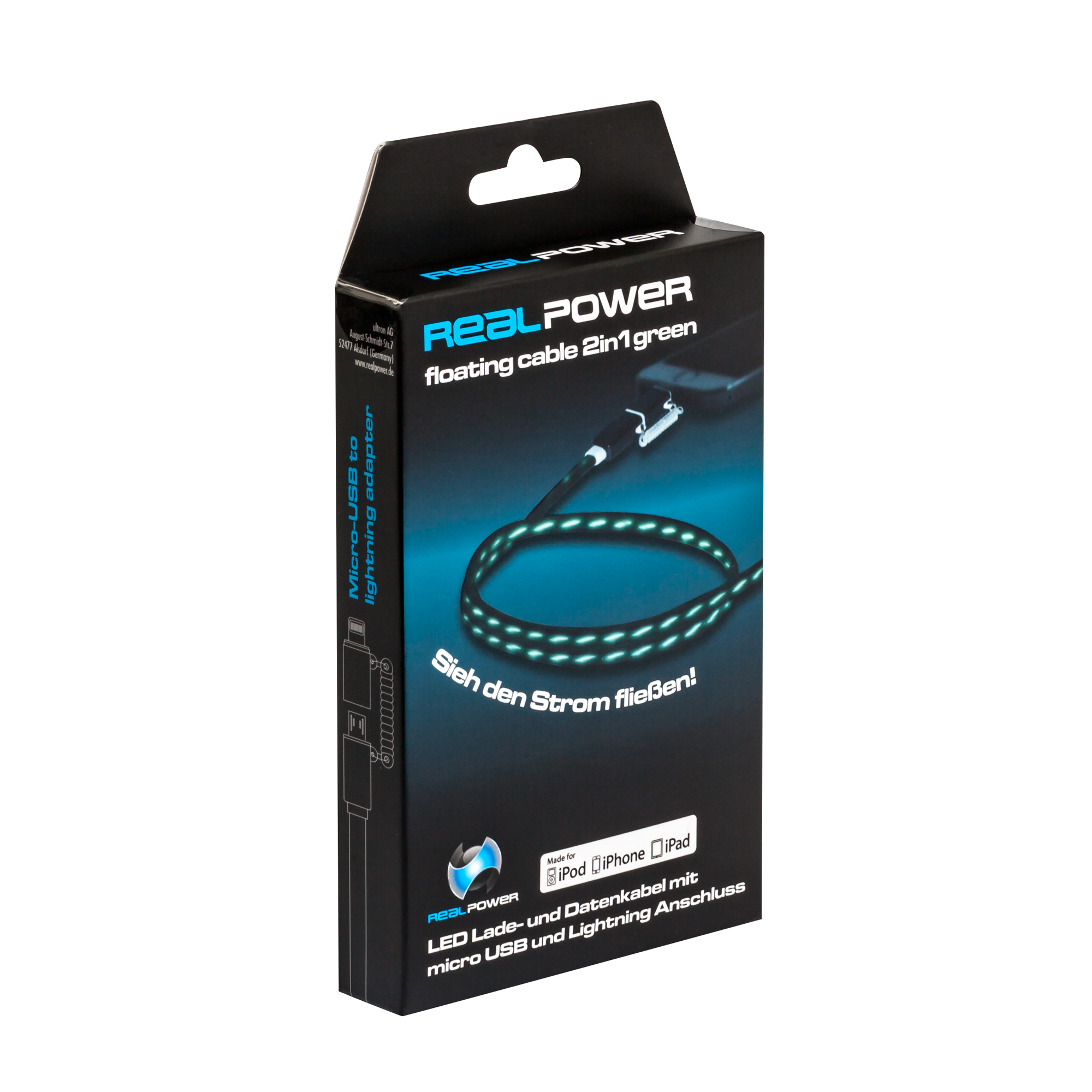 Ultron RealPower floating cable 2in1 - Lade-/Datenkabel - Grün, Ansicht 2