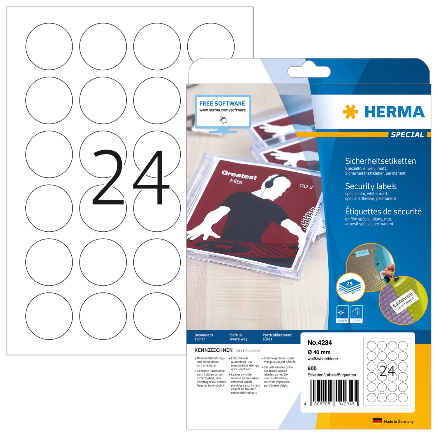 HERMA Special - Weiß - 40 mm rund 600 Etikett(en) (25 Bogen x 24), Ansicht 2