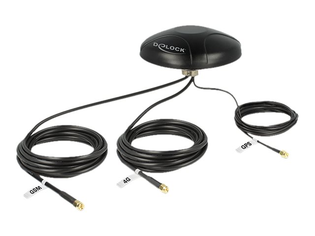 Antenne Multiband LTE UMTS GSM GPS 3 x SMA Stecker omnidirektional Dachmontage schwarz outdoor Delock