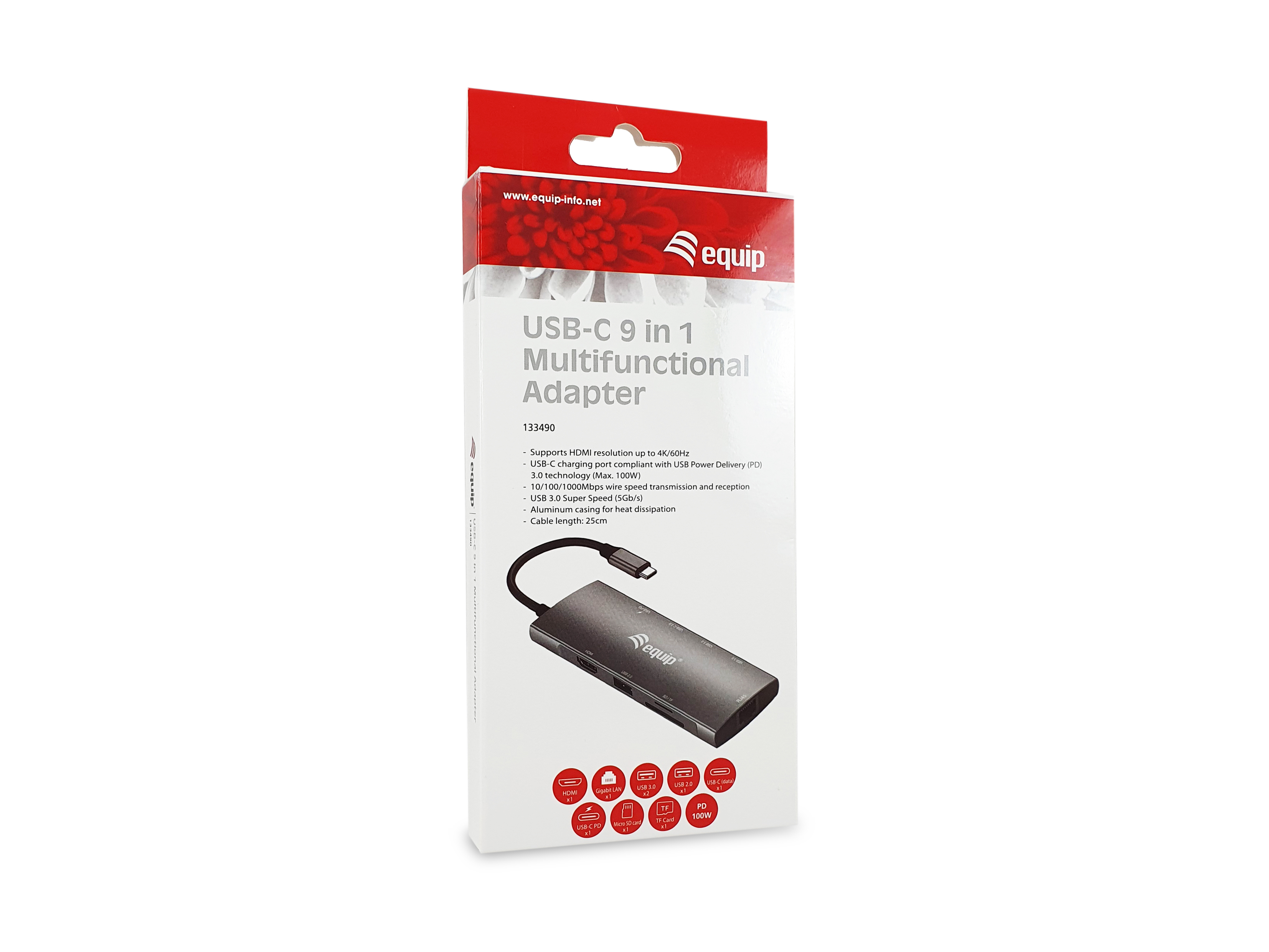 Equip Dock USB-C->HDMI Gigabit LAN USB3.0.100WPD SD/TF 0.25m, Ansicht 2