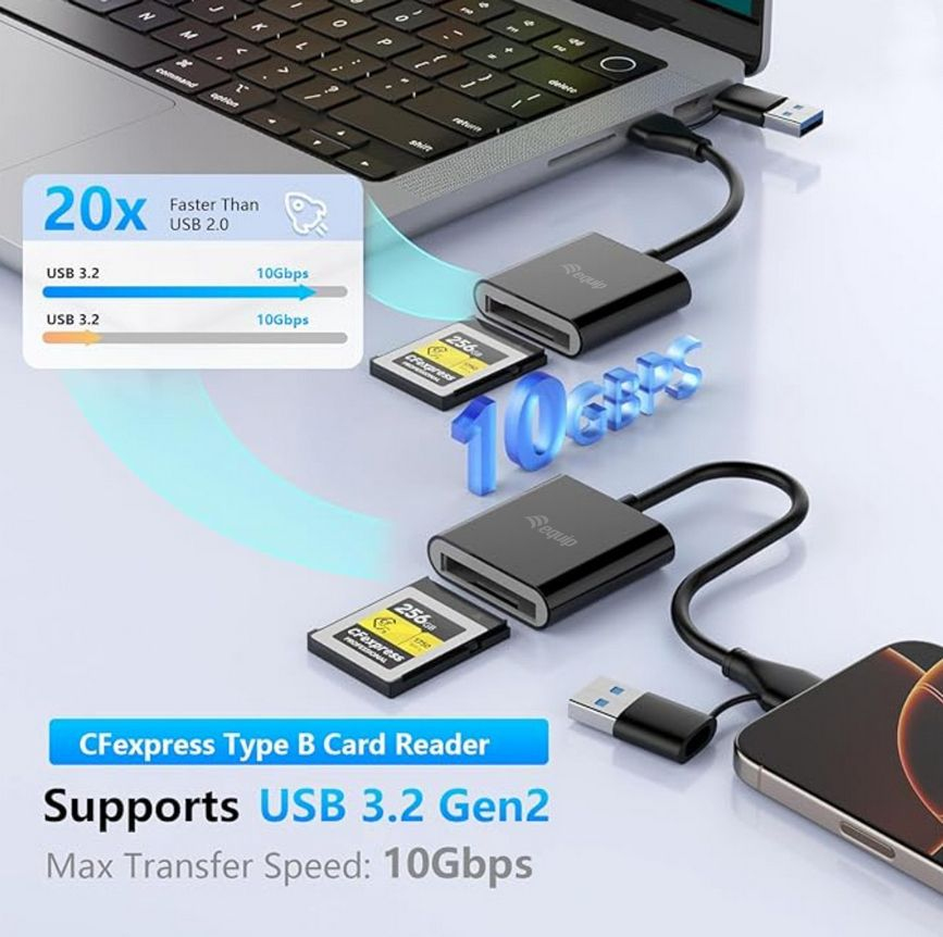 Equip Kartenleser CFexpress Type B USB-C/-A Adapt. 10Gbps - CF Express Typ A - CF Express Typ B, Ansicht 4