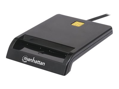 Manhattan USB-A Contact Smart Card Reader, 12 Mbps, Friction type compatible, External, Windows or Mac, Cable 105cm, Black, Three Year Warranty, Blister - SmartCard-Leser - USB