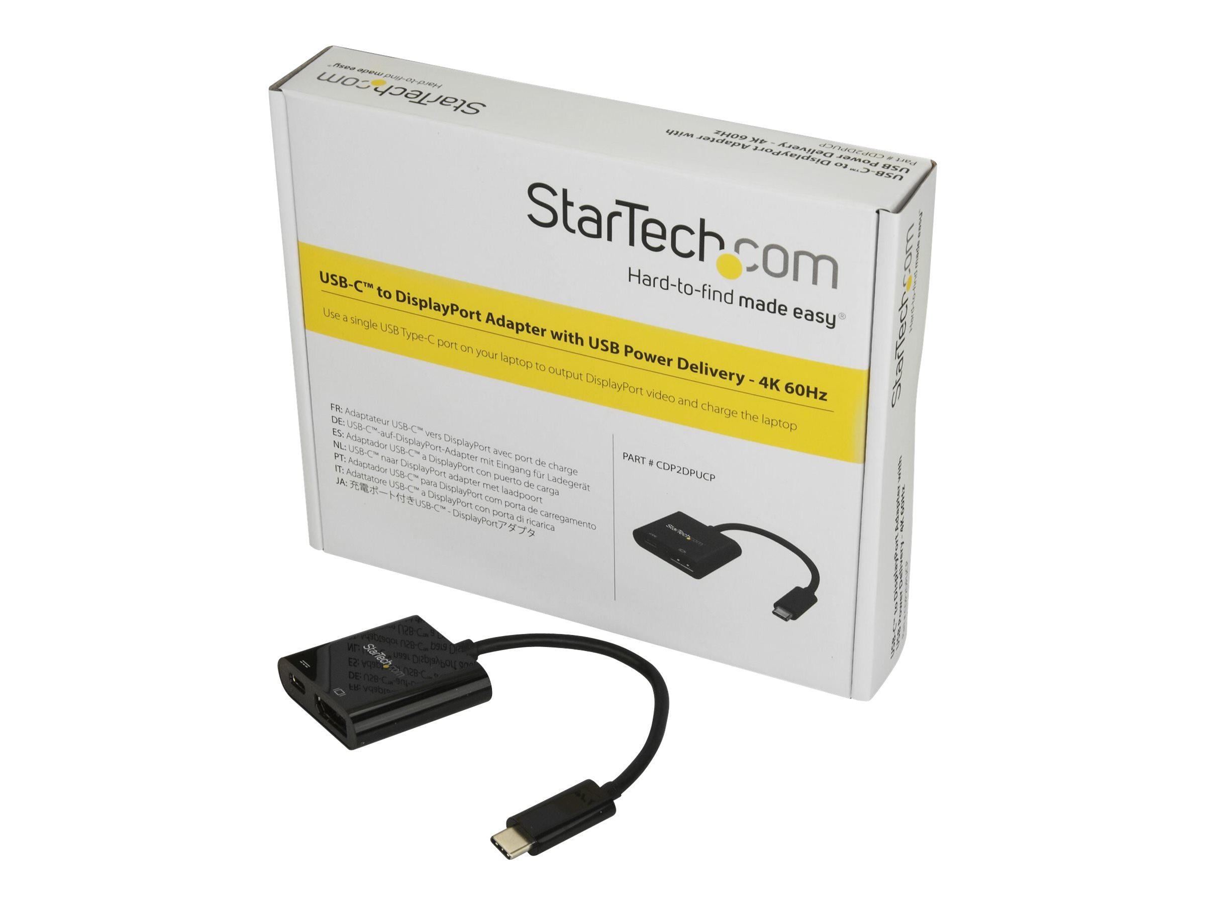 StarTech.com USB C to DisplayPort Adapter with Power Delivery, 4K 60Hz HBR2, USB Type-C to DP 1.2 Monitor/Display Video Converter w/ 60W PD Pass-Through Charging, Thunderbolt 3 Compatible - USB-C Male to DP Female (CDP2DPUCP)