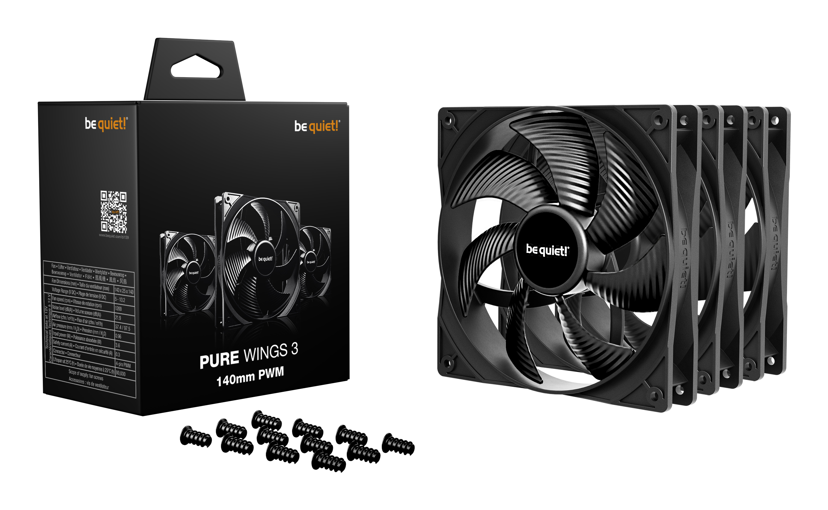Be Quiet! Gehäuseluefter Pure Wings 3 3-Pack 140mm PWM schwarz, Ansicht 3