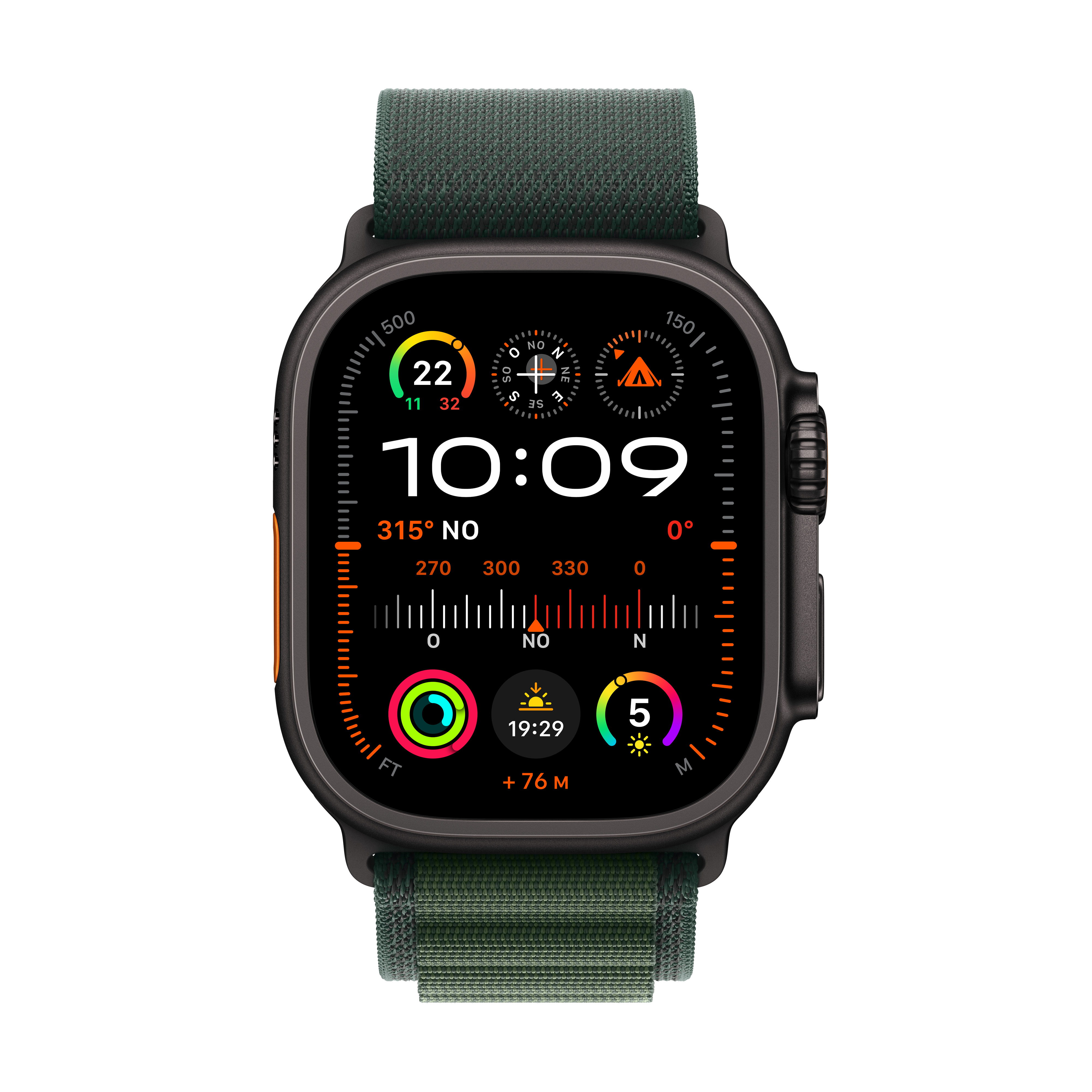 Apple Watch Ultra 2 - 49 mm - Black Titanium - mit Alpine Loop - Stoff - dunkelgrün - Bandgröße: L, Ansicht 4
