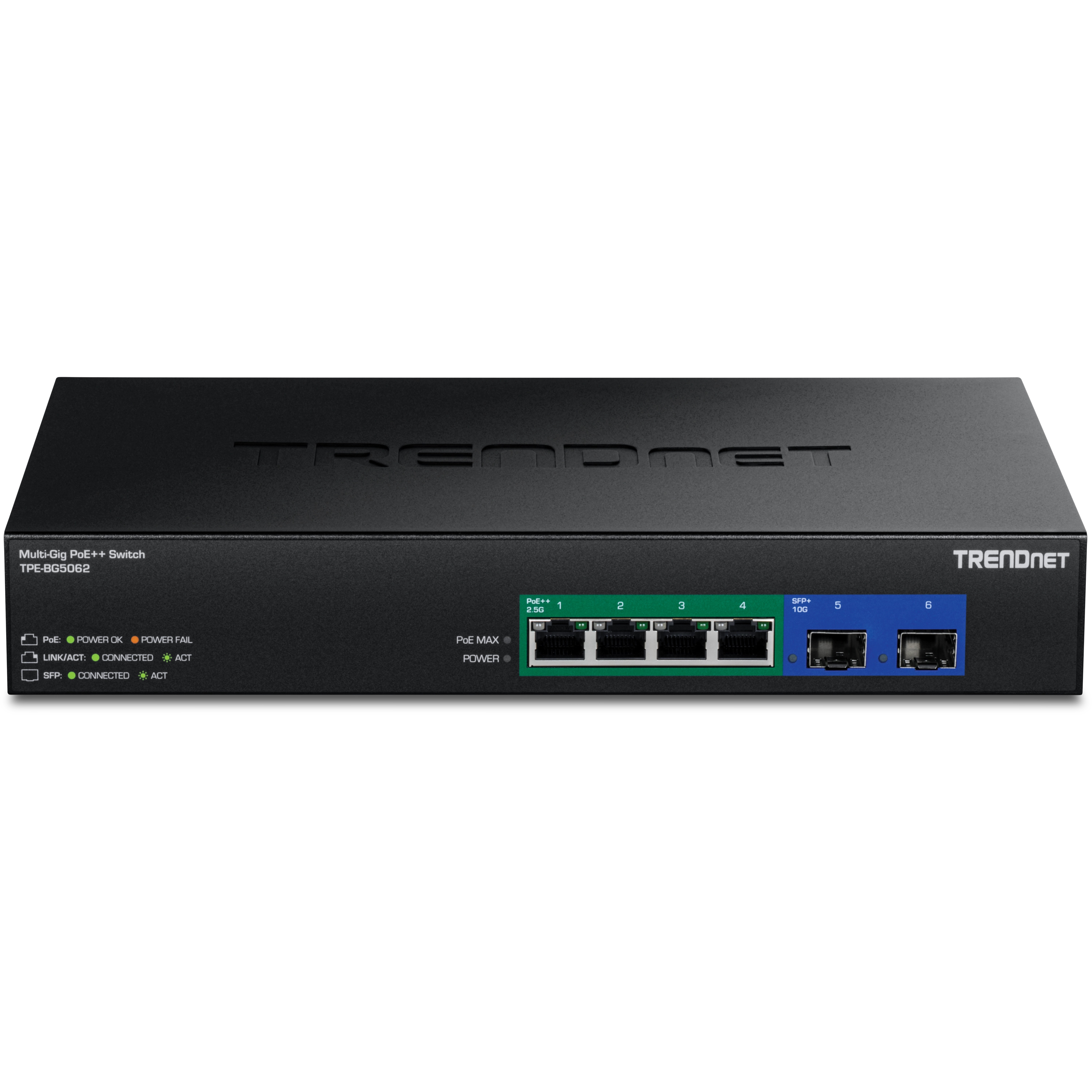 TRENDnet TPE-BG5062 Switch 240W 2.5G GaN Power PoE++ mit 10G SFP+ Port - Switch - 6-Port, Ansicht 2