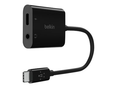 Belkin RockStar - USB-C zu Kopfhöreranschluss / Ladeadapter - 24 pin USB-C männlich zu Mini-Stecker, 24 pin USB-C weiblich - 19.6 cm - USB Power Delivery (60W)