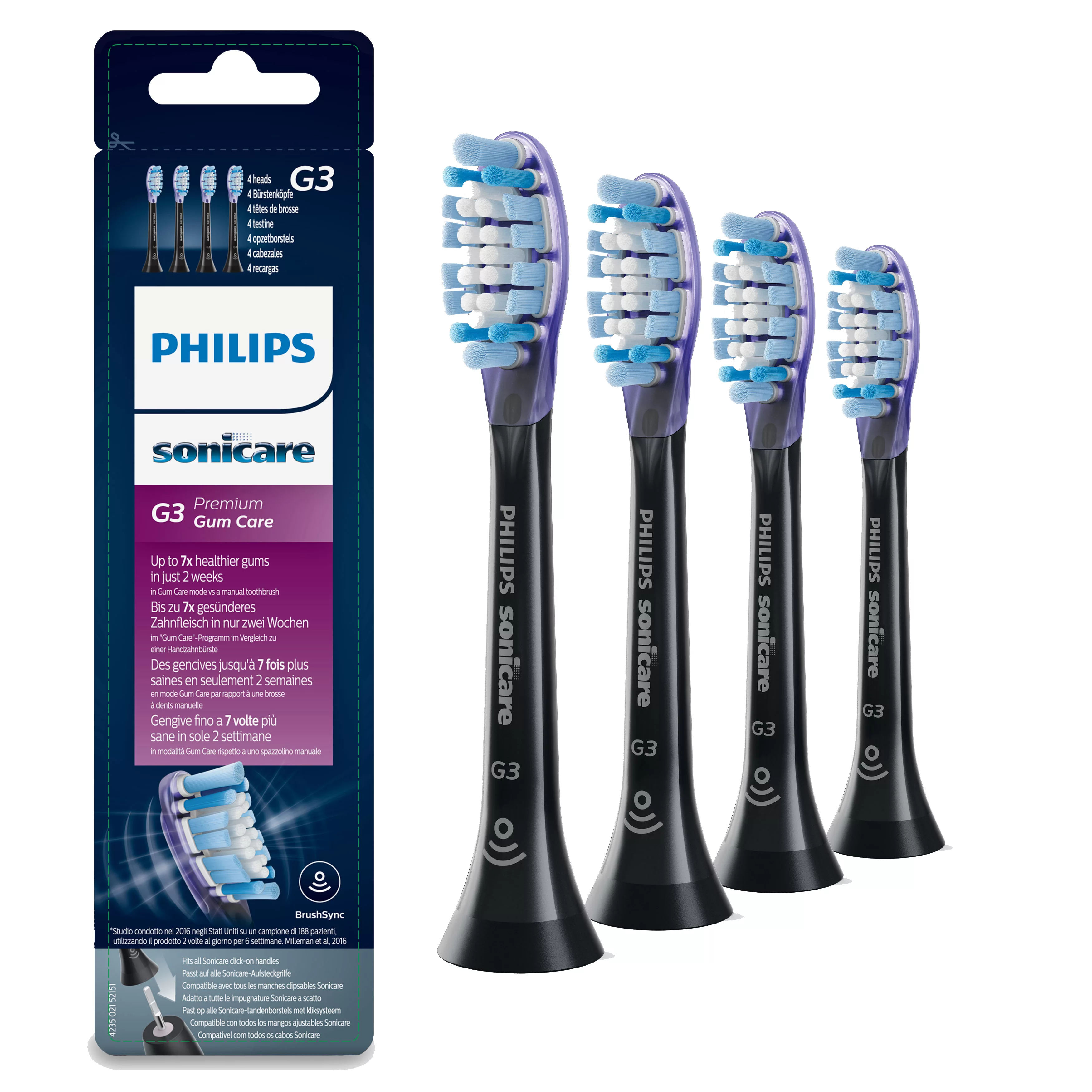 Philips G3 Premium Gum Care HX9054/33 Standard-Bürstenköpfe für Schallzahnbürste - 4 Stück(e) - Schwarz - Weich, Ansicht 4
