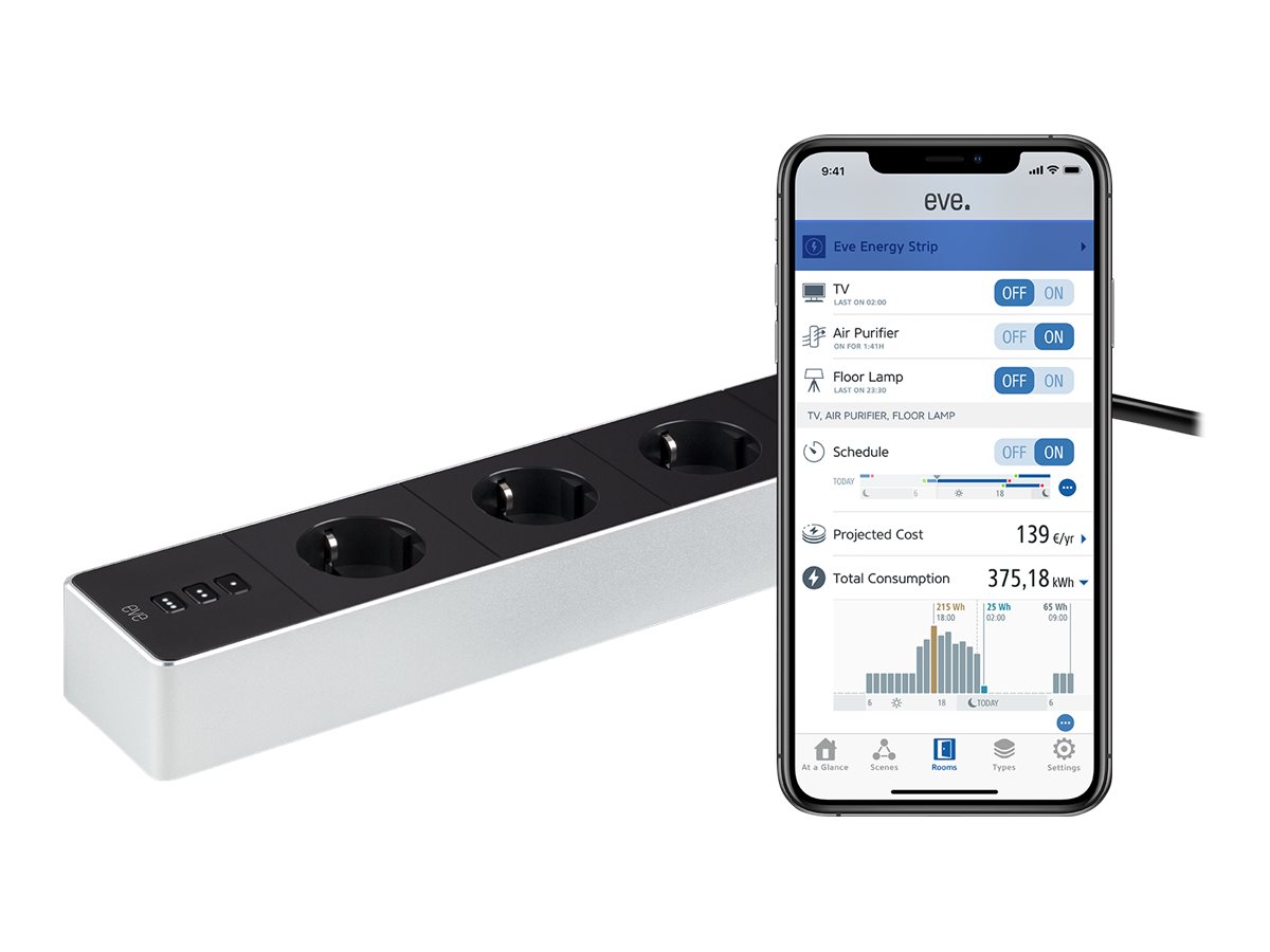 Elgato EVE Energy Strip - Steckdosenleiste - Wechselstrom 230 V - 3680 Watt - Wi-Fi - Ausgänge: 3 (3 x Strom Typ F), Ansicht 3