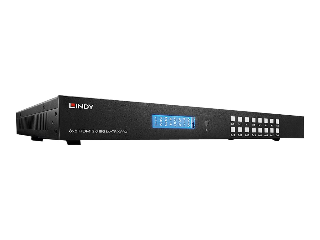Lindy 8x8 HDMI 2.0 18G Matrix Switch Pro - Video/Audio-Schalter - Desktop, an Rack montierbar