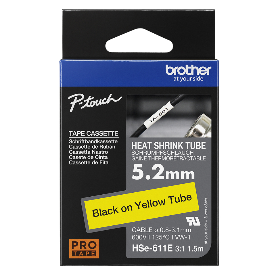 Brother HSe-611E - Schwarz auf Gelb - Rolle (0,52 cm x 1,5 m), Ansicht 4