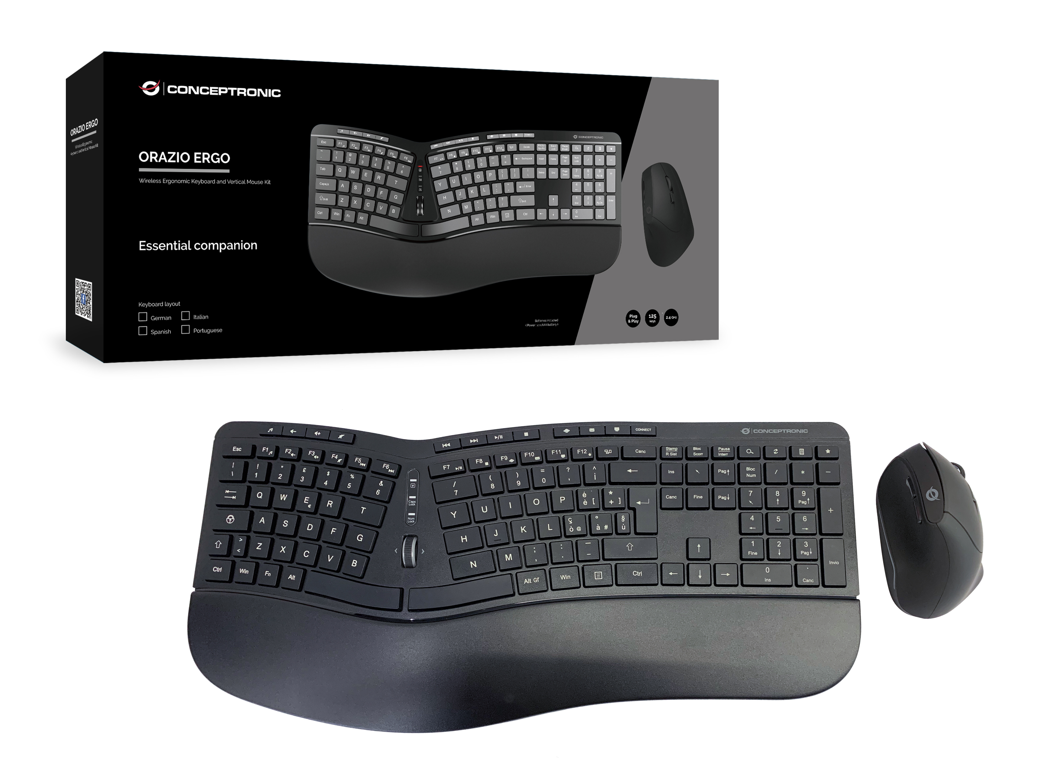 Conceptronic - Volle Größe (100%) - Kabellos - RF Wireless - Schwarz - Maus enthalten - TL: Italienisch, QWERTY, Ansicht 2
