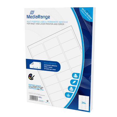 MEDIARANGE MRINK150 - Matt - permanenter Klebstoff - Mattes Weiß - 63.5 x 33.9 mm 1200 Etikett(en) (50 Bogen x 24), Ansicht 3