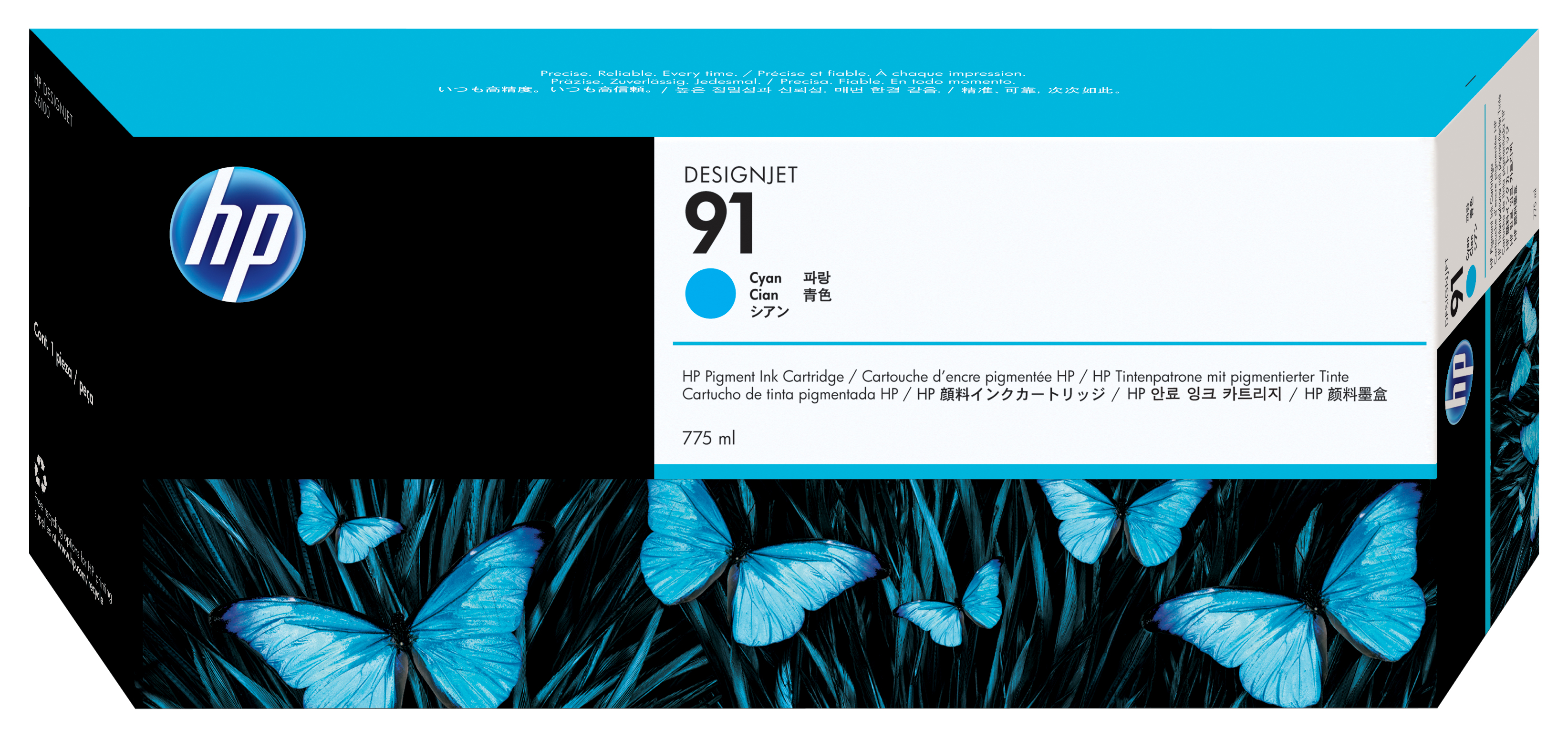 HP 91 Cyan Druckerpatrone, pigmentbasiert, 775 ml, Cyan, Tinte auf Pigmentbasis, 775 ml, 1 Stück(e)