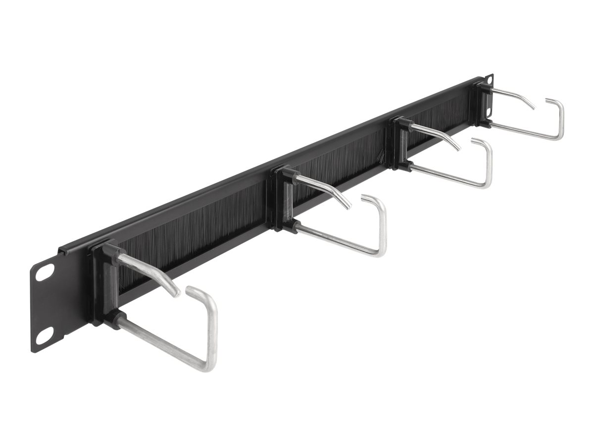 Delock Kabelführungspanel mit Bürste - mit 4 Metallhaken - Schwarz - 1U - 48.3 cm (19)