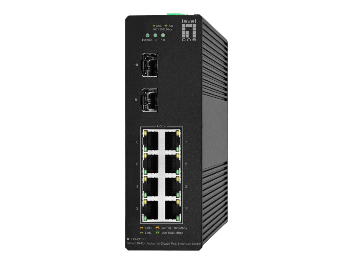 LevelOne Hilbert IGS-2110P - Switch - industrial, lite, 802.3af/at, -40 to 75°C - Smart - 8 x 10/100/1000 + 2 x Gigabit SFP (Uplink)