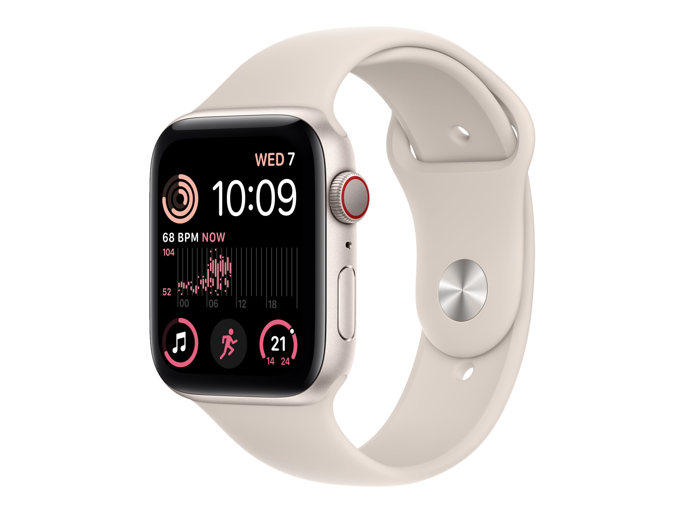 Apple Watch SE GPS + Cellular, Aluminium polarstern, 44 mm mit Sportarmband, polarstern