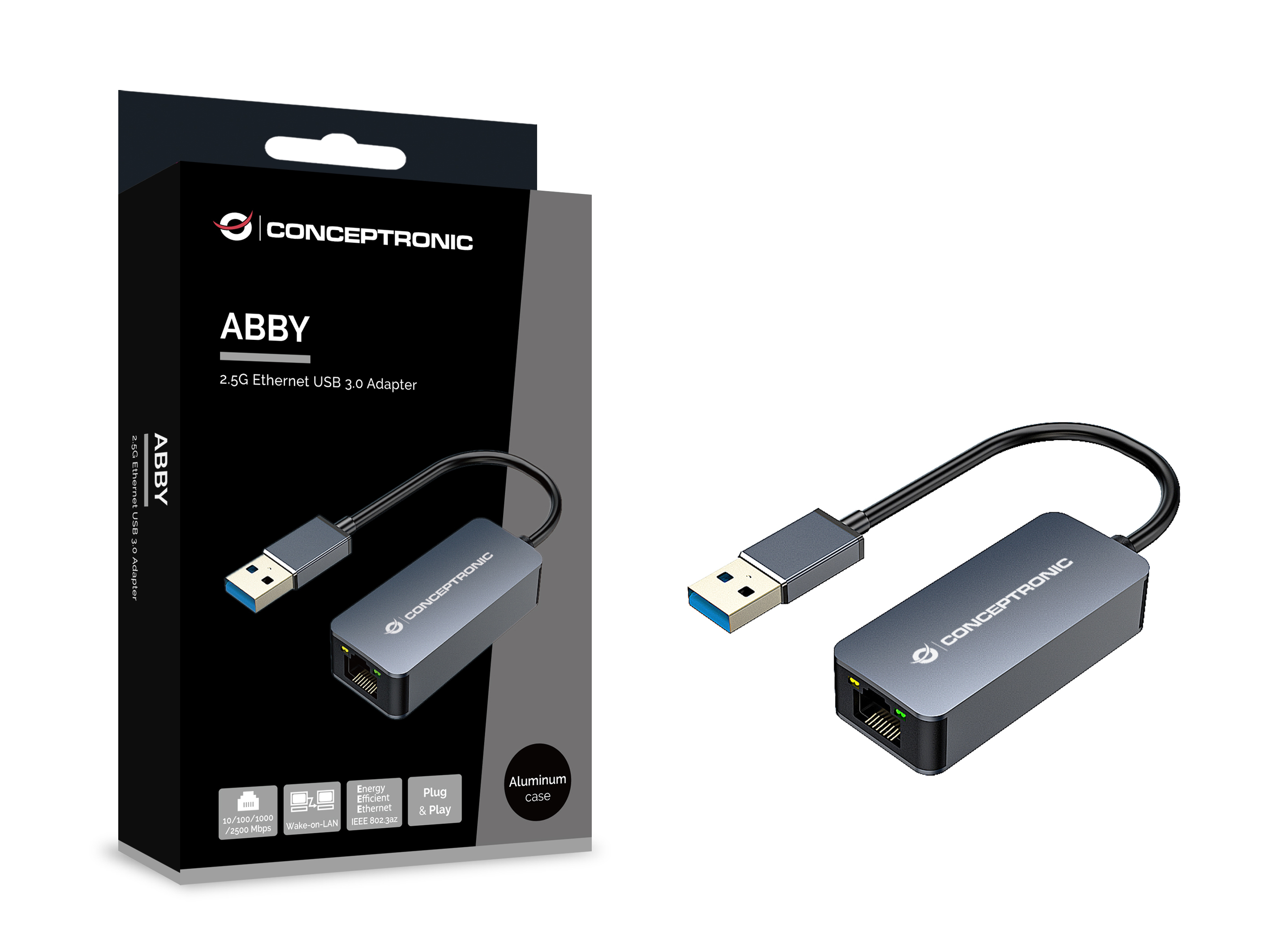 Conceptronic ABBY12G - Kabelgebunden - USB - Ethernet - 2500 Mbit/s - Grau, Ansicht 3