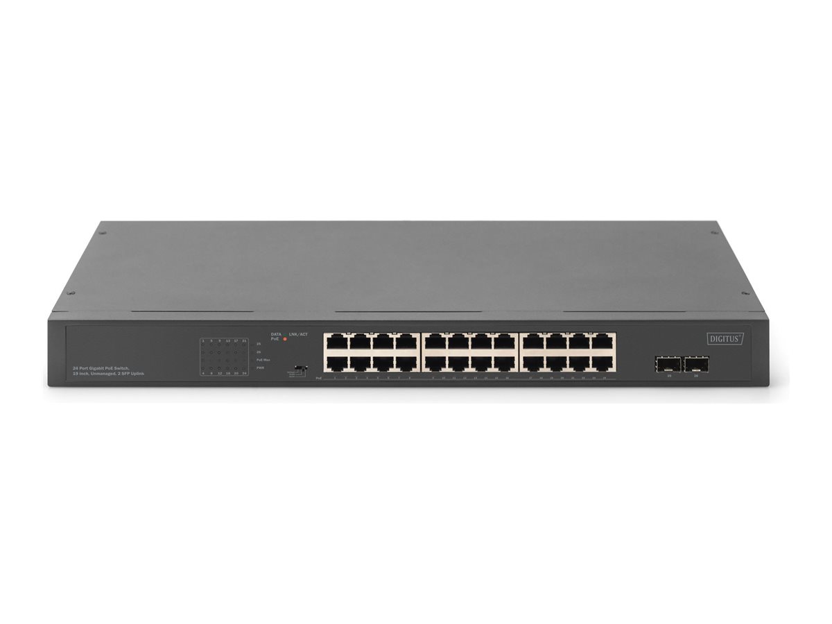 DIGITUS 24-Port Gigabit Netzwerkswitch, 19 Zoll, unmanaged, 2 Uplink Ports, SFP