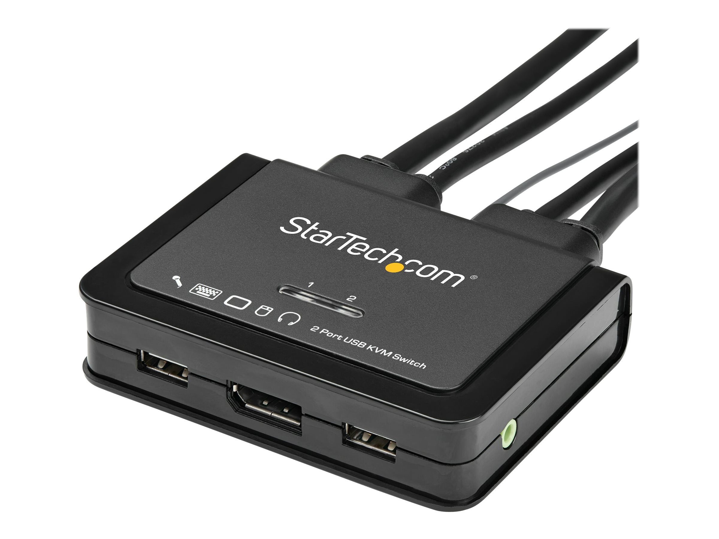 StarTech.com 2-Port USB DisplayPort KVM Switch - 4K 60 Hz - UHD DP 1.2 USB-KVM Umschalter mit 12 m Kabel & Audio - Bus-powered & remote switching - OS unabhängig - MacBook ThinkPad (SV211DPUA4K)