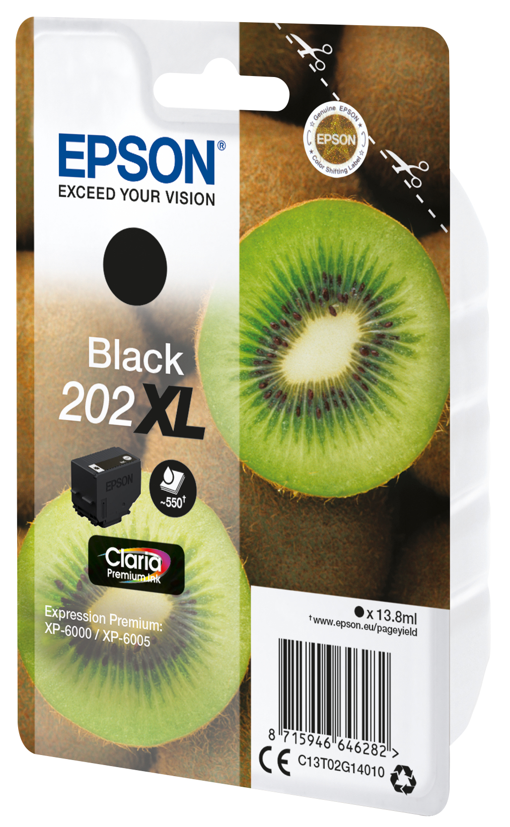 Epson Kiwi Singlepack Black 202XL Claria Premium Ink - Hohe (XL-) Ausbeute - Tinte auf Pigmentbasis - 13,8 ml - 550 Seiten - 1 Stück(e)