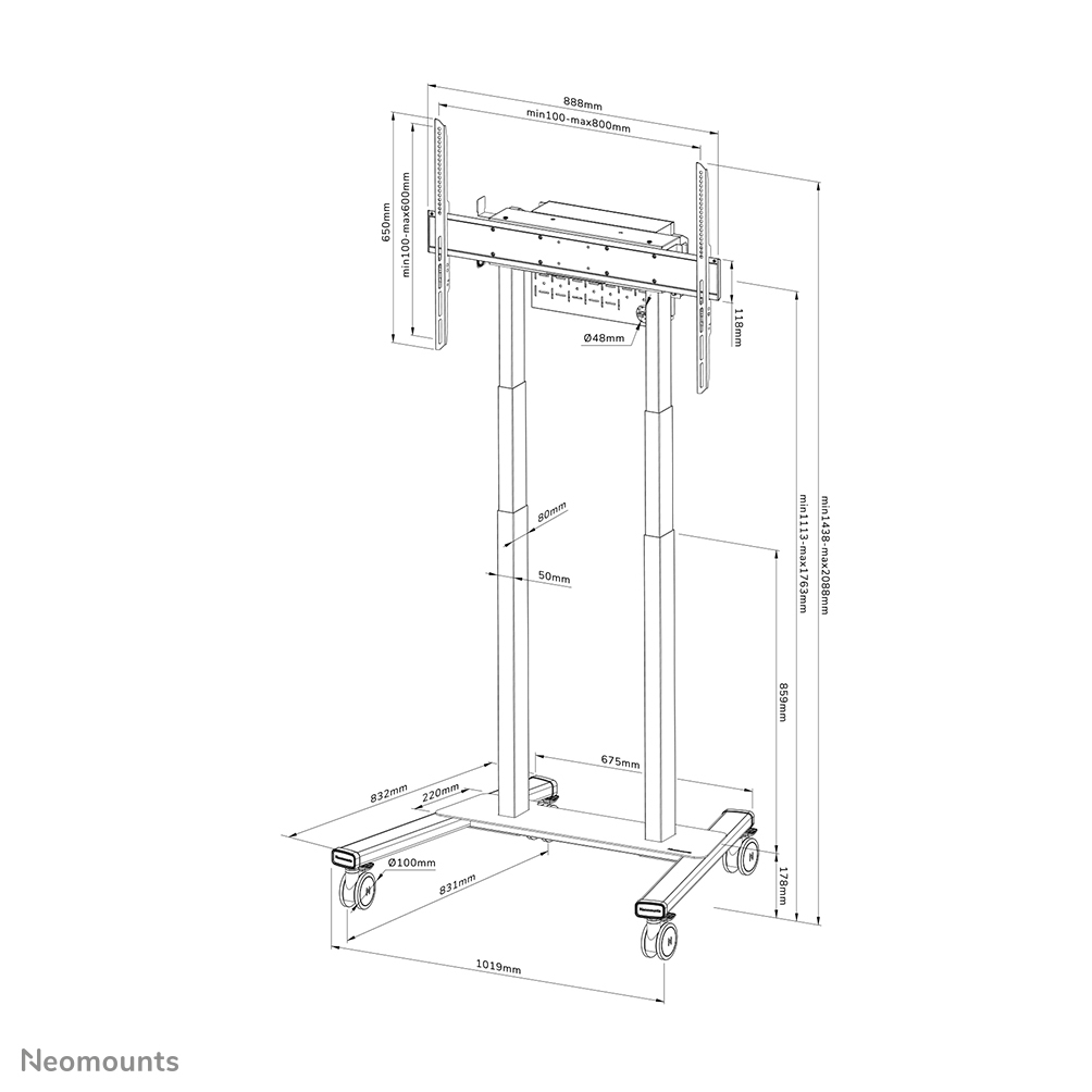 Neomounts by Newstar FL55-875WH1 - Wagen - für Flachbildschirm - motorisiert - verriegelbar - Stahl - weiß, Ansicht 2
