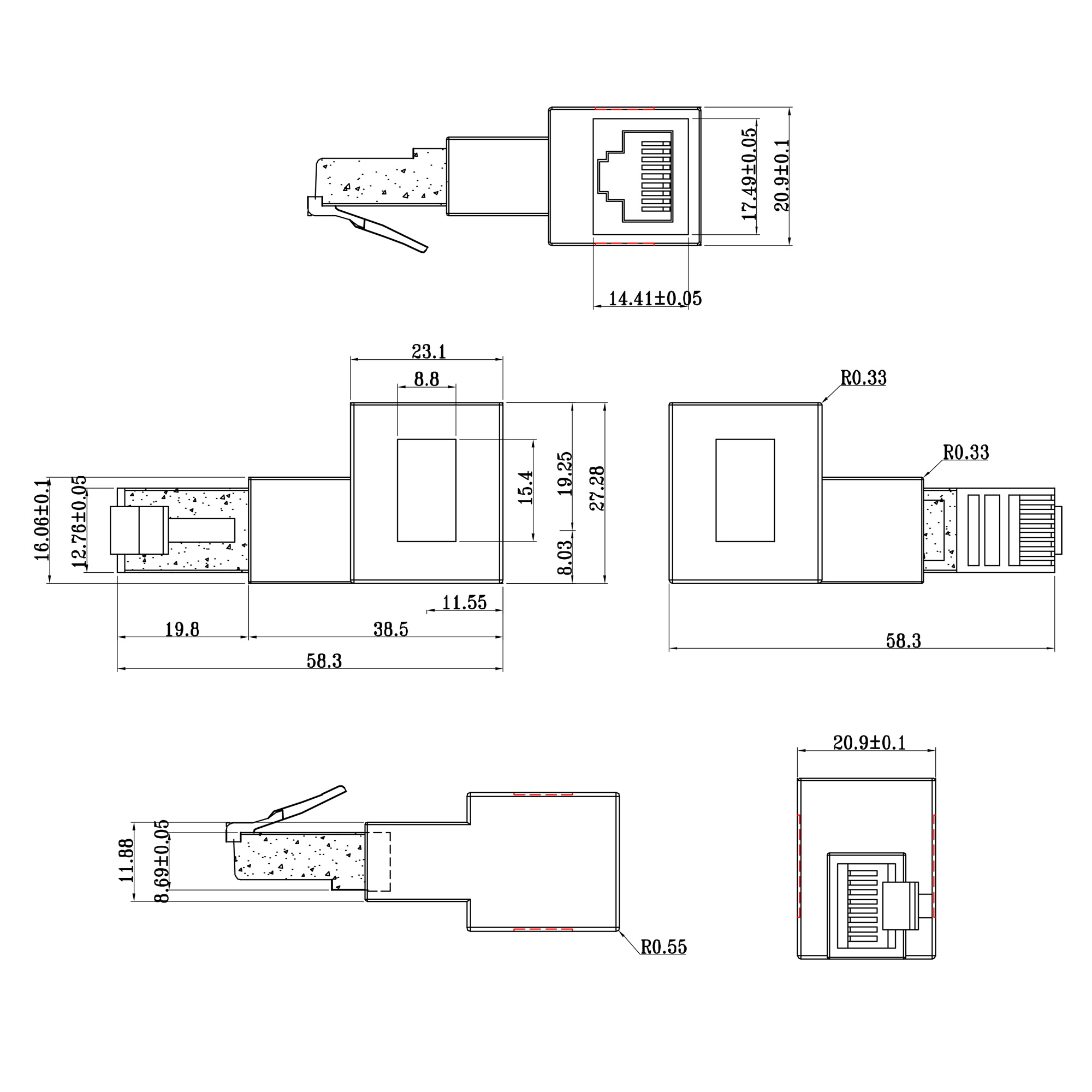 InLine Patchkabel-Adapter Cat.6A - RJ45 SteckerBuchse - 90° nach links gewinkelt