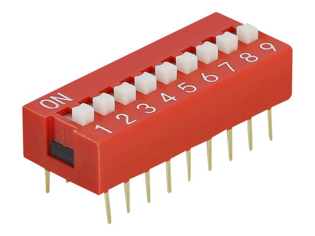Delock DIP sliding switch 9-digit 2.54 mm pitch THT vertical - DIP-Schalter - Rot (Packung mit 5)