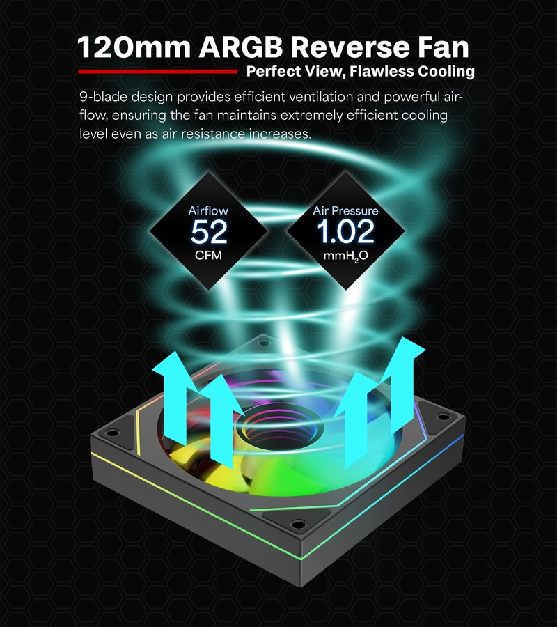 Xilence XF079 Reverse Gehäuseluefter mit Infinity-Mirror-Design, Ansicht 3