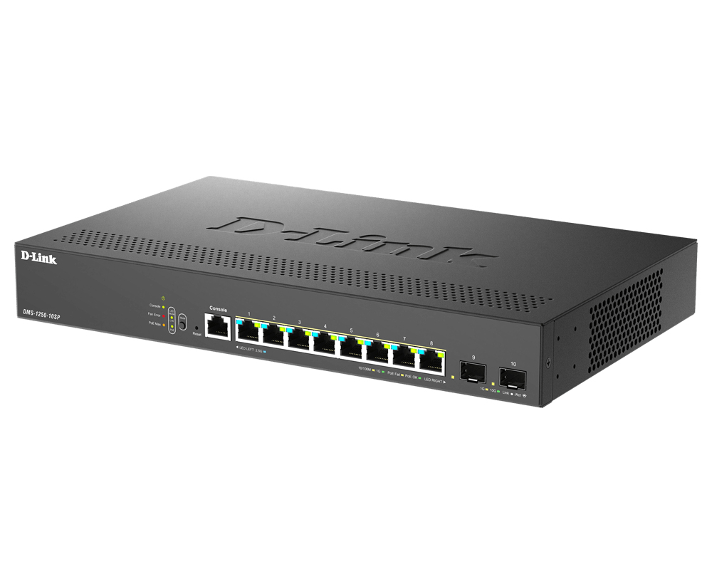 D-Link DMS 1250-10SP - Switch - L2+ - Smart - 8 x 10/100/1000/2.5G (PoE+), Ansicht 3