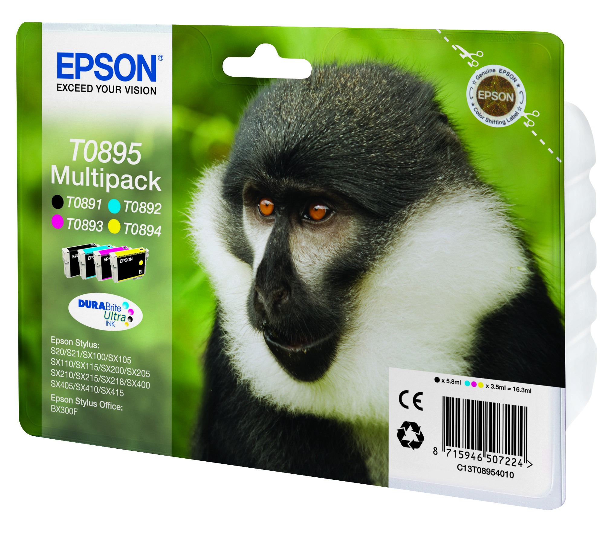 Epson T0895 Multipack - 4er-Pack - Schwarz, Gelb, Cyan, Magenta, Ansicht 2